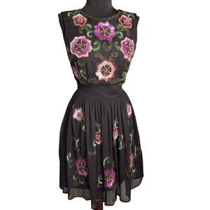 ASOS Size 2 Petite Dress Little Black Embroidered Sleeveless Floral Sequin Beads